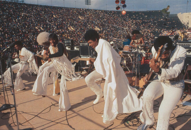 The Bar-Kays, during the Wattstax concert, at the Los Angeles Memorial Coliseum, August 20, 1972.