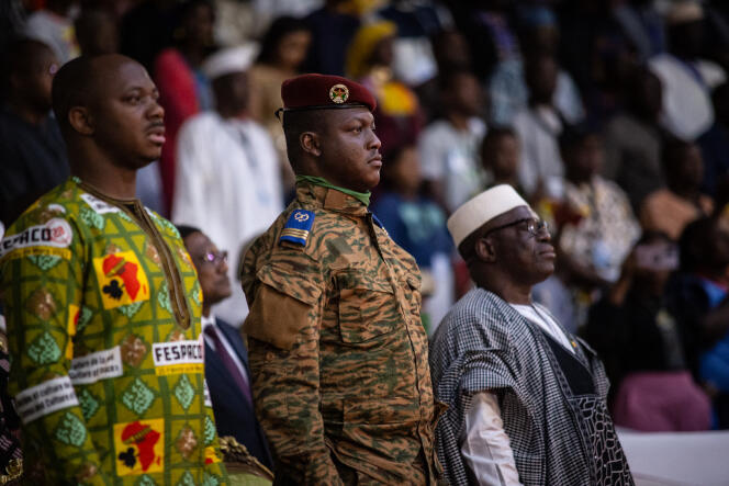 Burkina Faso President Ibrahim Traoré (center), attends the closing ceremony of the Pan-African Film and Television Festival of Ouagadougou on March 4, 2023.