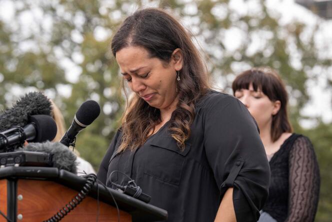 Anna Zargarian, one of the plaintiffs, in an emotional state, in Austin, Texas, on March 7, 2023.