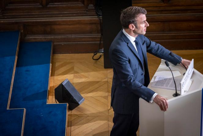 Emmanuel Macron, President of the Republic, takes part in a national tribute to Gisèle Halimi at the Palais de Justice in Paris, Wednesday March 8, 2023.