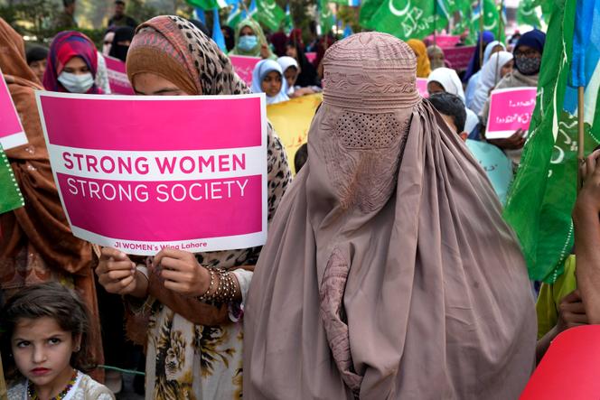 Women supporters of the religious party 'Jamaat-e-Islami' take part in a rally, in Lahore, Pakistan, Wednesday, March 8, 2023.