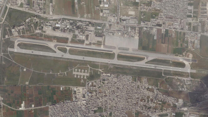 A satellite image of Aleppo airport after the strike, March 7, 2023.