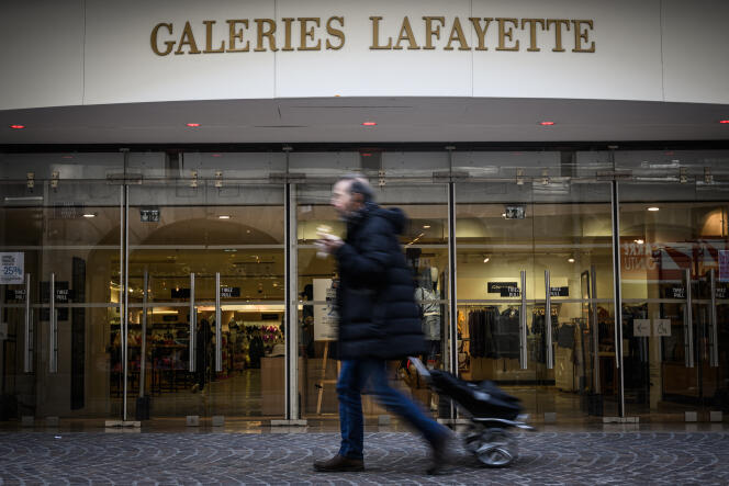   The entrance to Galeries Lafayette in Nantes, March 2, 2023.