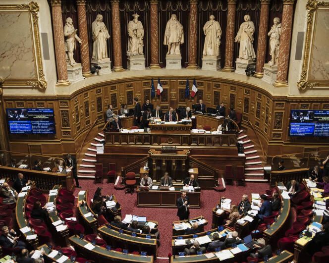 Le ministre du Travail, Olivier Dussopt, lors des discussions autour de l'article 7 au Sénat, le 8 mars 2023.