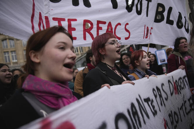 A procession of young people during the demonstration against the pension reform in Paris, March 9, 2023.