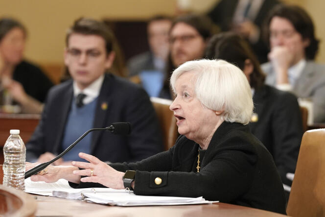 Treasury Secretary Janet Yellen testifies during a House Ways and Means Committee hearing on President Joe Biden's fiscal year 2024 budget request on March 10, 2023, on Capitol Hill in Washington.