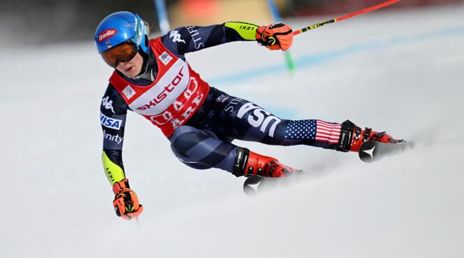 Mikaela Shiffrin, lors de la première manche du slalom géant d’Are, vendredi 10 mars 2023.