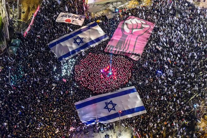 Vista aérea de la protesta del 11 de marzo de 2023 en Tel Aviv, Israel. 