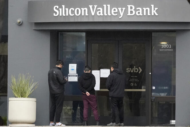 The branch of the Silicon Valley Bank in Santa Clara (California), closed after the bankruptcy of the Californian bank, on March 10, 2023.