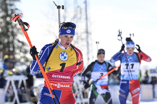 Julia Simon lors de la mass-start d’Ostersund (Suède), le 12 mars 2023. 