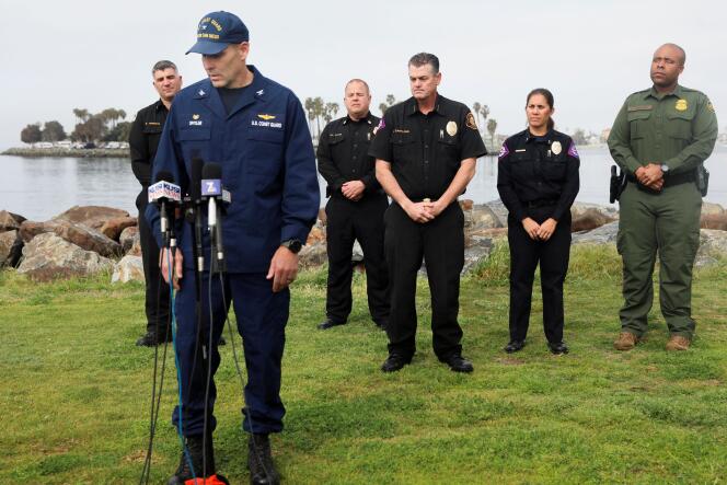 Captain James Spitler, from the US Coast Guard, speaks to members of the media after two fishing boats capsized off the coast of San Diego, California, US March 12, 2023. 
