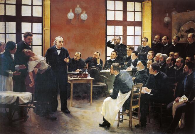 Une leçon clinique du docteur Charcot à la Salpêtrière, à Paris, en 1887.
