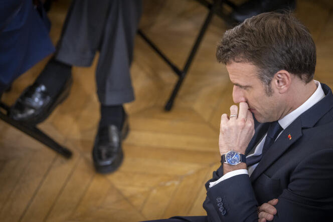 Emmanuel Macron durante el homenaje nacional a Gisèle Halimi en el Palacio de Justicia de París, el 8 de marzo de 2023.