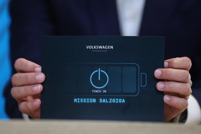 During the start of the construction site for the Volkswagen battery plant in Salzgitter (Lower Saxony), Germany, on July 7, 2022. 