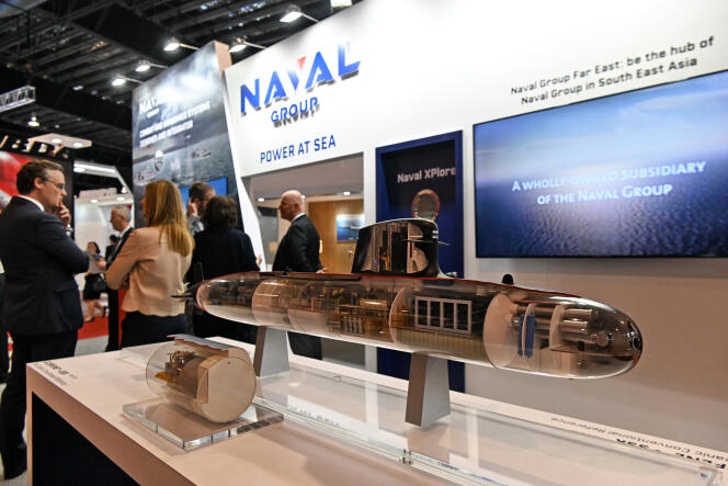 A model of a Scorpene-class submarine, in Singapore, in May 2019.