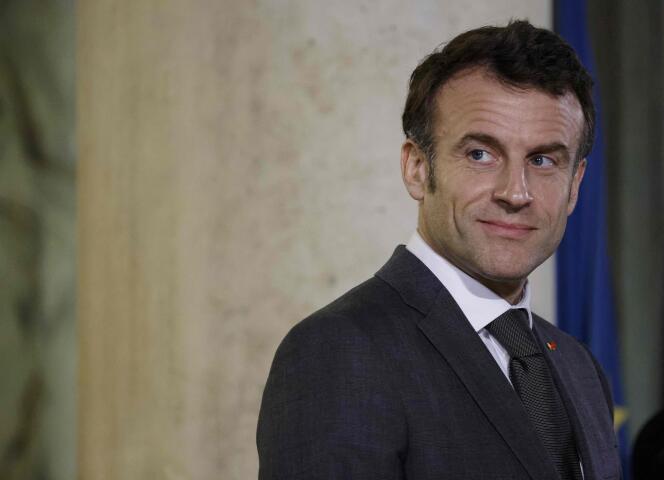 French President Emmanuel Macron at the Elysee Palace in Paris on March 13, 2023.