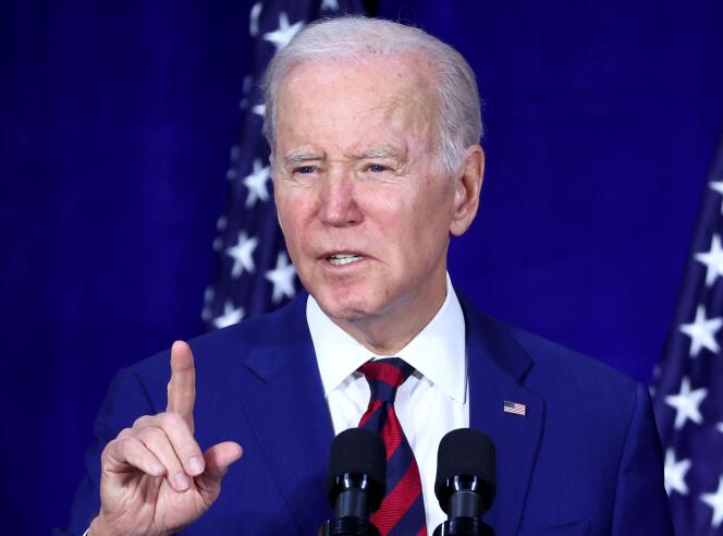 Le président américain, Joe Biden, lors de son discours sur la réduction de la violence par armes à feu, le 14 mars, à Monterey Park, en Californie.