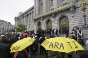 At a rally for reparations for the wrongs of slavery, outside San Francisco City Hall on March 14, 2023.