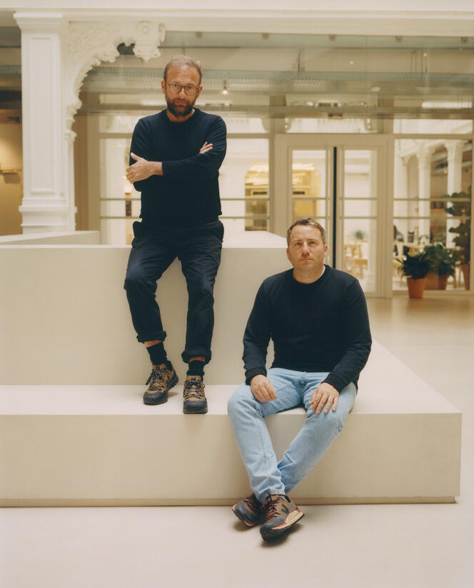 François-Ghislain Morillion and Sébastien Kopp, at the premises of Veja, in Paris, on March 6, 2023.
