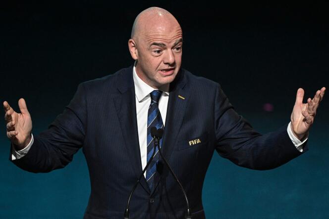 FIFA President Gianni Infantino delivers a speech during the draw ceremony for the Women's World Cup to be held in Australia and New Zealand in 2023, at the Aotea Center in Auckland on October 22, 2022.