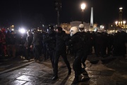 A demonstrator is arrested by BRAV-M police officers at Place de la Concorde in Paris on March 16, 2023.