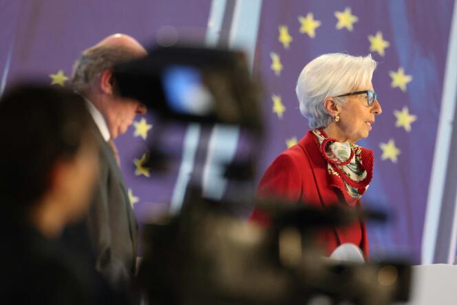 Christine Lagarde, president of the European Central Bank (ECB), at a press conference on eurozone monetary policy in Frankfurt, Germany, on March 16, 2023. 