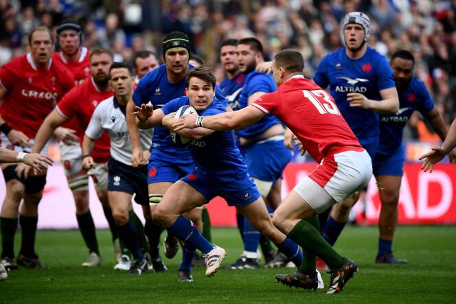 Antoine Dupont and the Blues won on Saturday March 18, 2023, against Wales, at the Stade de France, in Saint-Denis (Seine-Saint-Denis).
