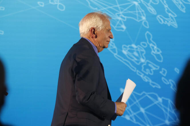 El jefe de la diplomacia europea, Josep Borrell, durante una conferencia de prensa en Ohrid, Macedonia del Norte, el sábado 18 de marzo de 2023. 