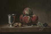 « Nature morte avec pêches, gobelet en argent, raisins et noix », de Jean Siméon Chardin(1759-1760).