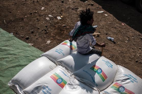 Distribución de trigo etíope en Alamata, en la región de Tigray, en diciembre de 2020.
