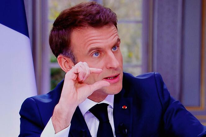 Emmanuel Macron durante la entrevista concedida a TF1 y France 2, 22 de marzo de 2023. 