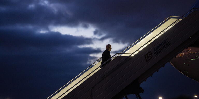 President Joe Biden boards Air Force One as he departs Warsaw, Poland en route to Washington, on Wednesday, Feb. 22, 2023. Biden met with leaders from NATO's eastern flank in another display of trans-Atlantic unity against Russia while President Vladimir Putin wamly welcomed China's top diplomat to Moscow, reinforcing his ties with a powerful ally. (Doug Mills/The New York Times)