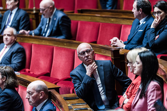 Eric Ciotti, presidente del partido Les Républicains y diputado por los Alpes Marítimos, en la Asamblea Nacional, 20 de marzo de 2023.