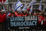 American Jews demonstrate against the visit of Israeli Finance Minister Bezalel Smotrich, a Jewish supremacist, to Washington on March 12, 2023.