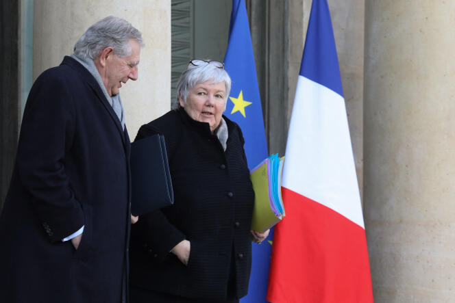 Jacques Mézard et Jacqueline Gourault, à l'Elysée, le 8 février 2018 à Paris.