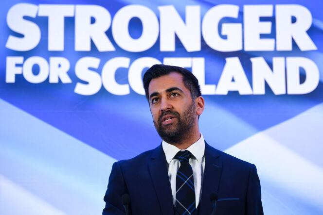 Humza Yousaf, the new leader of the Scottish National Party (SNP), in Edinburgh on Monday, March 27, 2023.