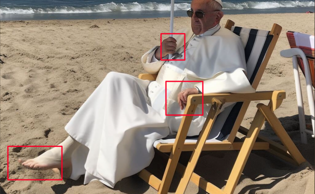Six orteils à un pied, quatre doigts sans pouce à une main, trois à une autre : sur cette fausse image du pape, la cohérence a été mise à l’index.