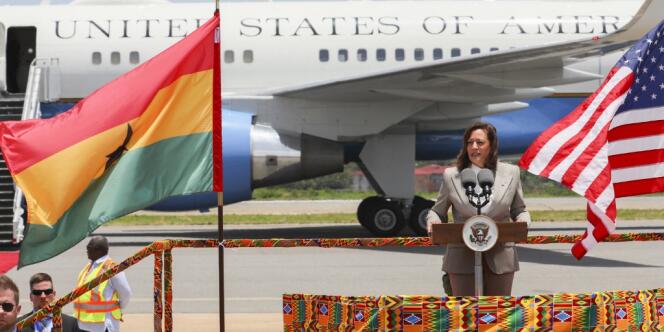 U.S. Vice President Kamala Harris arrives in Accra, Ghana for the first leg of her continental tour on March 26, 2023, which will also take her to Tanzania and Zambia. 