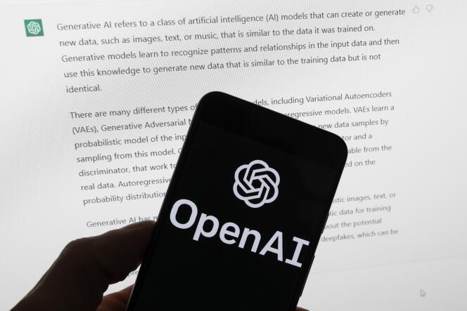 Développé par l’entreprise américaine OpenAI, le robot conversationnel ChatGPT est capable de produire des textes (en photo, le logo de la société OpenAI à Boston, le 21 mars 2023).
