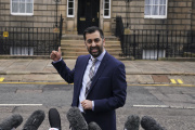 Scotland's newly elected First Minister Humza Yousaf outside Bute House in Edinburgh on Wednesday, March 29, 2023.
