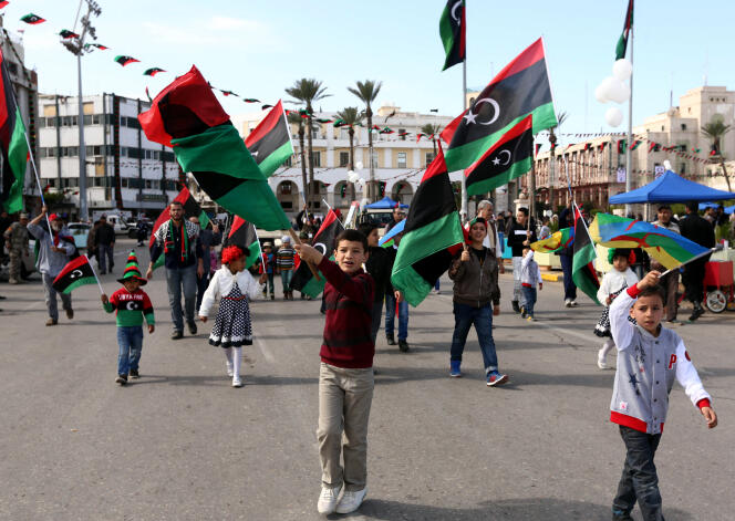 Celebration in Tripoli of the Libyan revolution on February 17, 2016, five years after the fall of dictator Muammar Gaddafi in 2011.