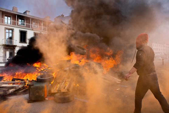 Demonstratie door vissers voor het Franse Bureau voor Biodiversiteit in Brest, 30 maart 2023.