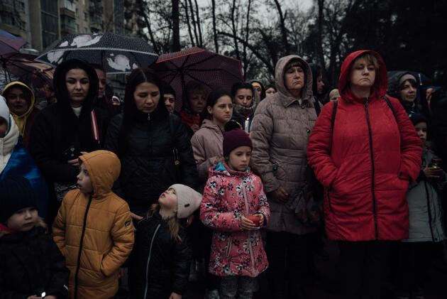 Cérémonie commémorative du massacre de Boutcha (Ukraine), le 31 mars 2023.
