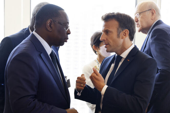 El presidente senegalés Macky Sall y Emmanuel Macron en la sede de la ONU el 21 de septiembre de 2022 en Nueva York.