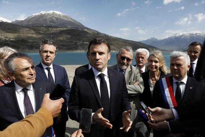 French President Emmanuel Macron in Savines-le-Lac, southern France, March 30, 2023.