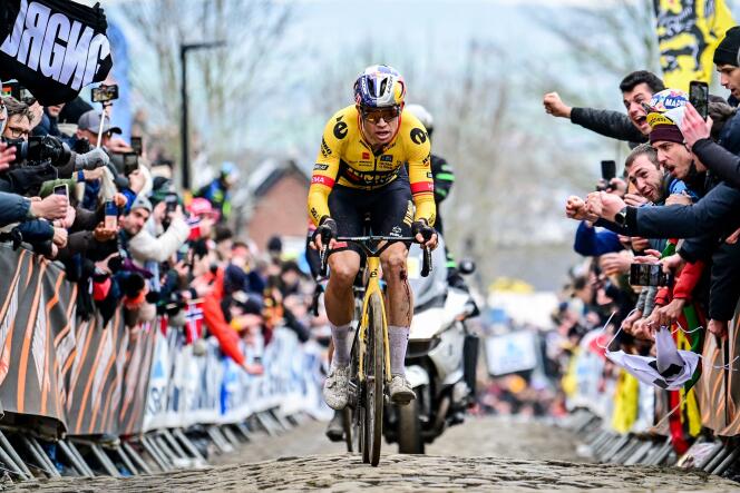 Belgian Wout van Aert, from the Jumbo-Visma team, during the Tour of Flanders, April 2, 2023. 