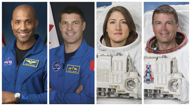 Od lewej do prawej astronauci Victor Glover, Jeremy Hansen, Christina Koch i Reed Wiseman.