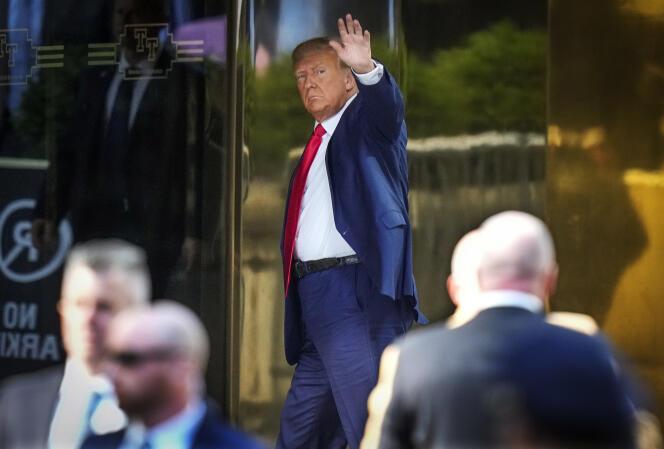 Former President of the United States Donald Trump arrives at Trump Tower in New York on April 3, 2023.
