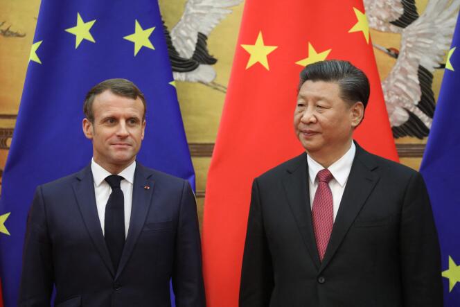Los presidentes francés Emmanuel Macron y el presidente chino Xi Jinping en Beijing el 6 de noviembre de 2019. 