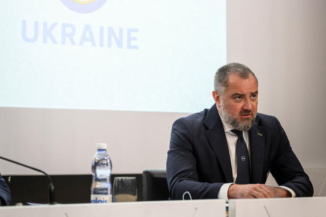 El presidente de la Federación Ucraniana de Fútbol, ​​Andriy Pavelko, en Nyon, 5 de octubre de 2022.